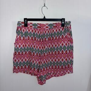 ASPIGA Pink Aztec Print Linen Blend Pull-On Shorts Size L Boho Resort